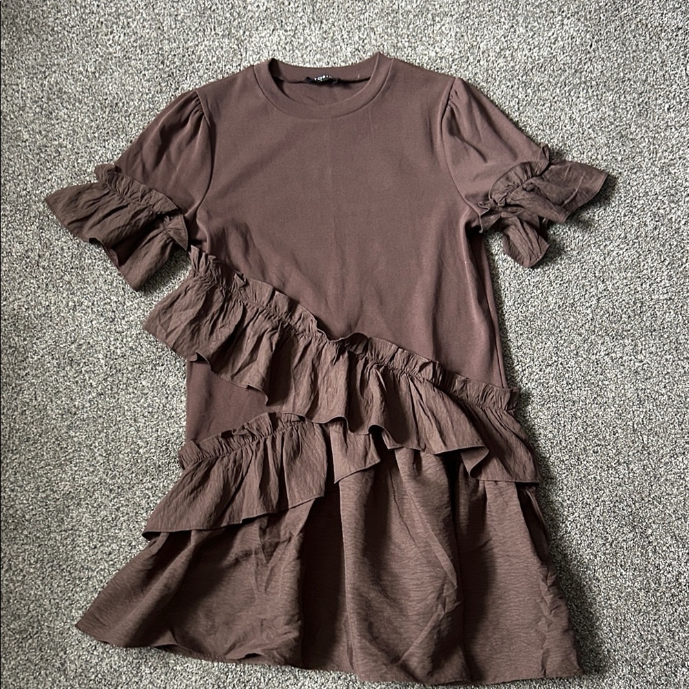 Storia Chocolate Brown Ruffle Dress size small!